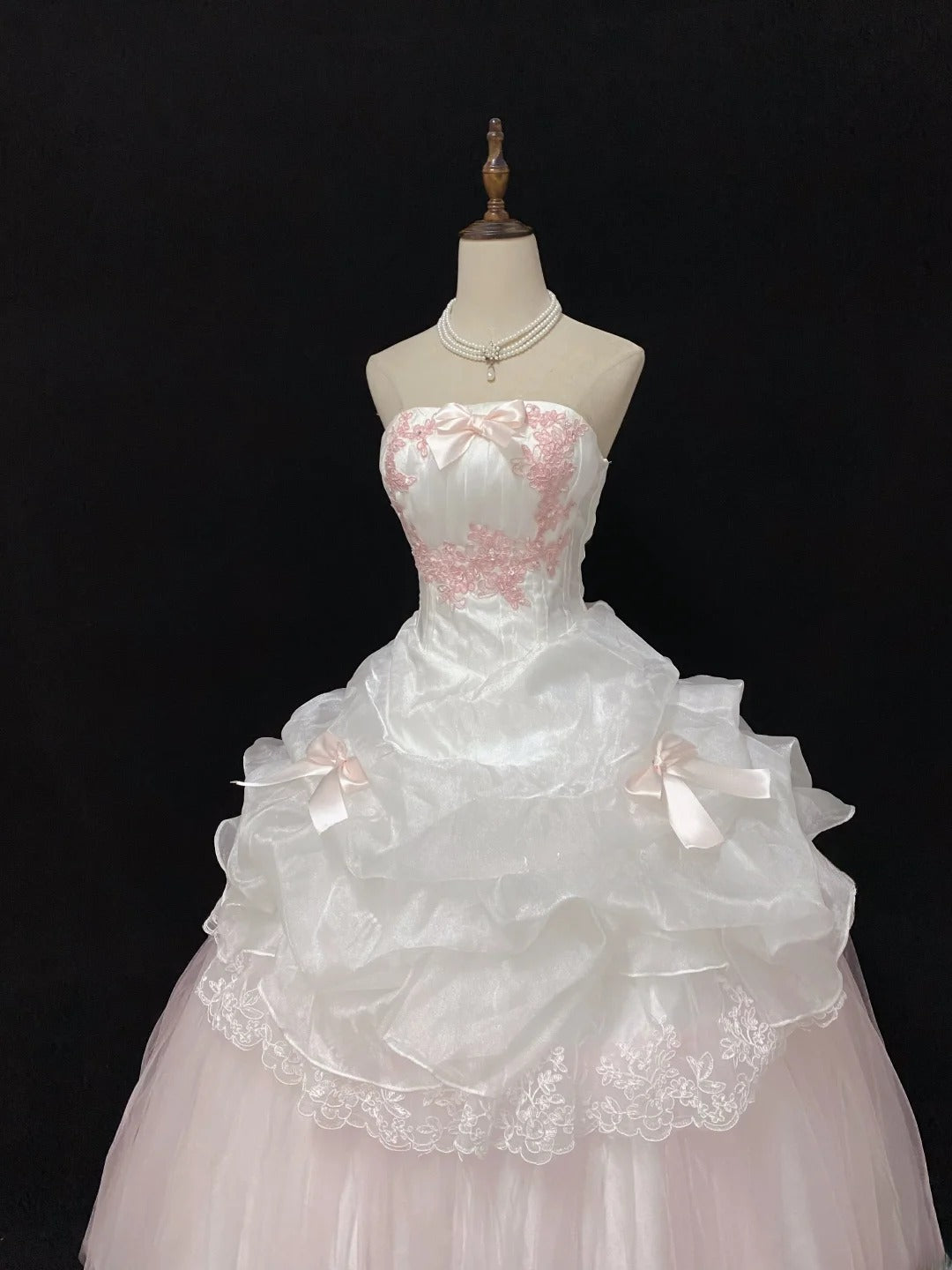 Ethereal Prom Ball Gowns Strapless Pink Tulle Poofy Long With Tiered Layers Quince Dress inspo Quinceanera Dresses Vestidos De 15 anos RB7732