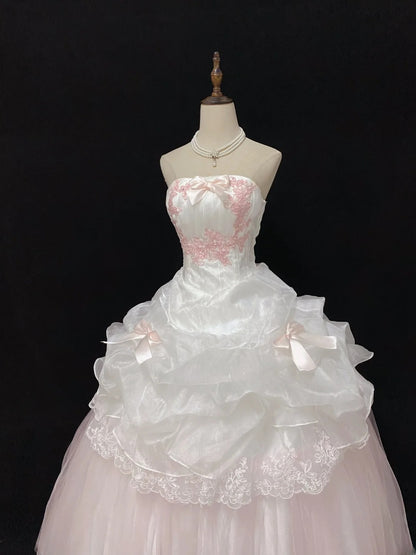 Ethereal Prom Ball Gowns Strapless Pink Tulle Poofy Long With Tiered Layers Quince Dress inspo Quinceanera Dresses Vestidos De 15 anos RB7732