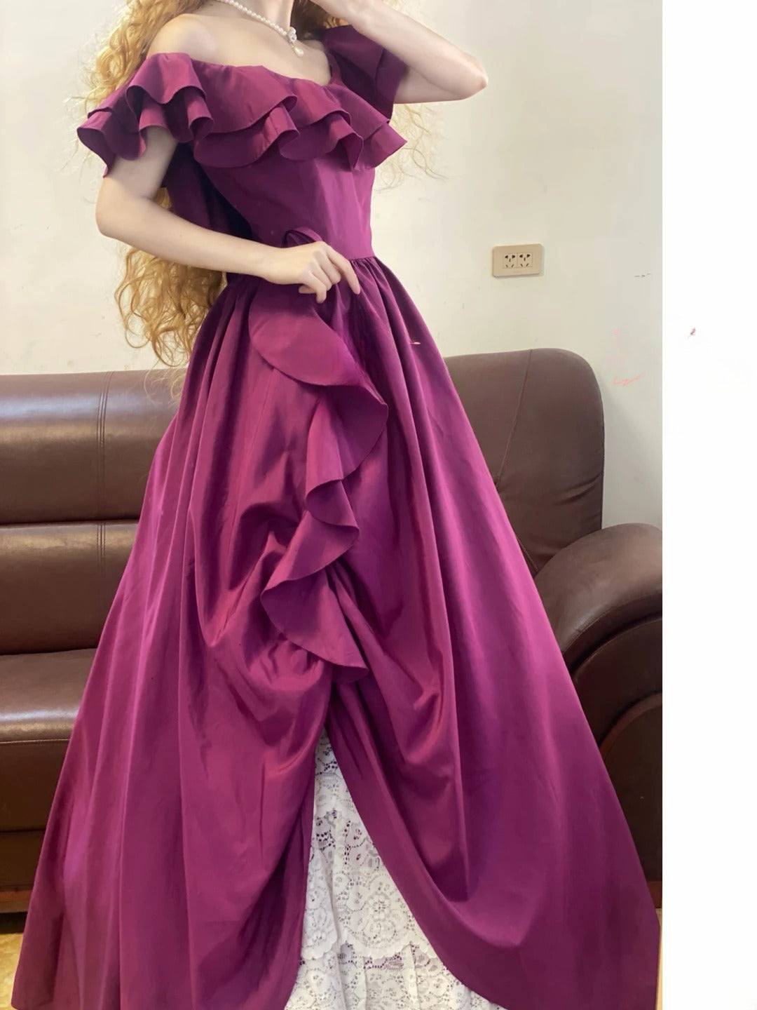Prom Dress Elegant Ball Gown Bateau Fuchsia Satin Floor Length Formal Evening Gown for Women Graduation Party RB9333