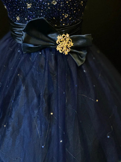 Modest Prom Dresses Ball Gown Sweetheart Royal Blue With Silver Beading Long Night Evening Formal Outfits RB6123