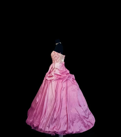 Sweet 16 Dress Pink Strapless Sleeveless Ball Gown With Lace Sweet Sixteen Dress RB9997
