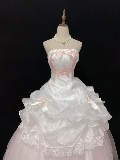 Ethereal Prom Ball Gowns Strapless Pink Tulle Poofy Long With Tiered Layers Quince Dress inspo Quinceanera Dresses Vestidos De 15 anos RB7732