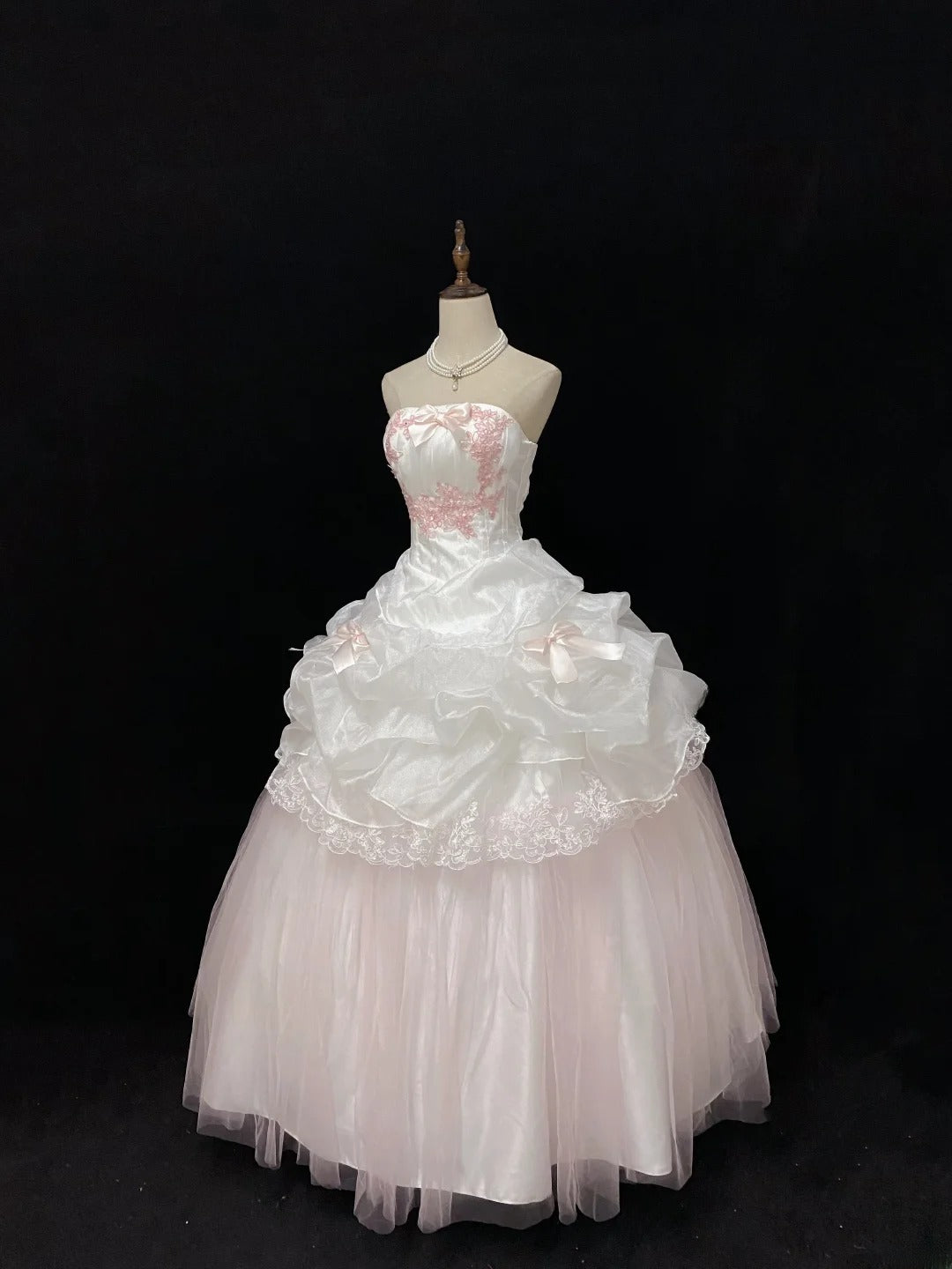 Ethereal Prom Ball Gowns Strapless Pink Tulle Poofy Long With Tiered Layers Quince Dress inspo Quinceanera Dresses Vestidos De 15 anos RB7732