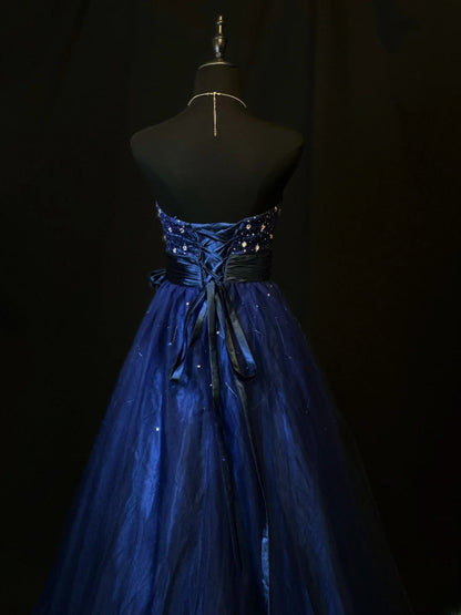 Modest Prom Dresses Ball Gown Sweetheart Royal Blue With Silver Beading Long Night Evening Formal Outfits RB6123
