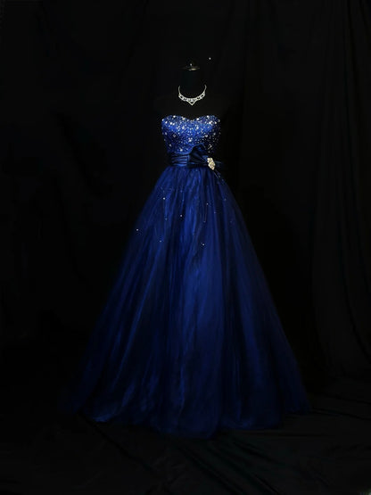 Modest Prom Dresses Ball Gown Sweetheart Royal Blue With Silver Beading Long Night Evening Formal Outfits RB6123
