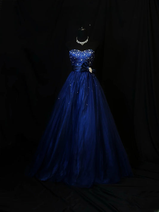 Modest Prom Dresses Ball Gown Sweetheart Royal Blue With Silver Beading Long Night Evening Formal Outfits RB6123