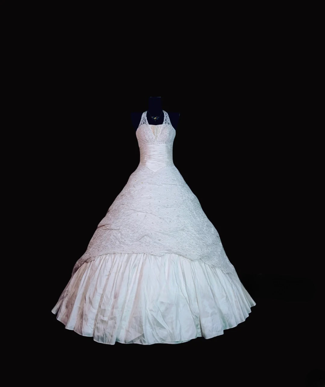 Vintage 80s Wedding Dress Ball Gown Halter Lace White Satin With Ruched Bridal Gown for Big Day RC0072