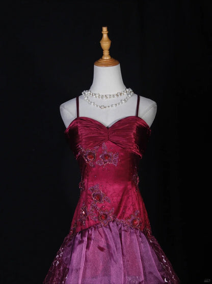 Retro Mermaid Spaghetti Straps Hot Pink Satin Tea Length 16th Birthday Dress Homecoming Dresses Cocktail Gown AS283