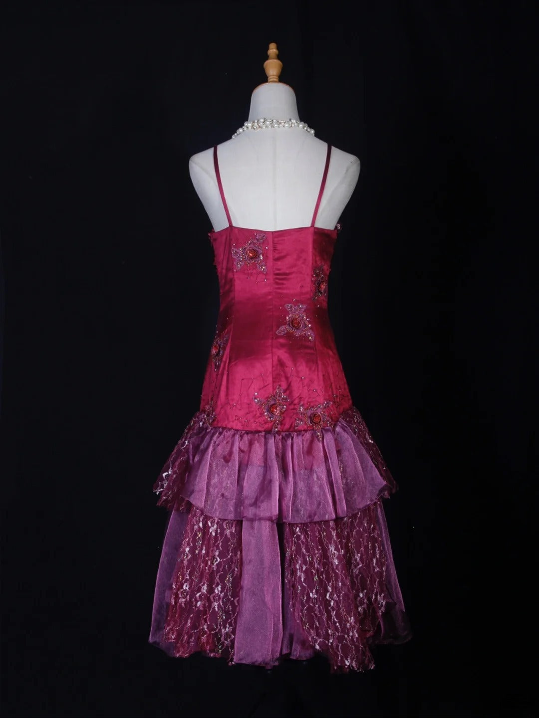 Retro Mermaid Spaghetti Straps Hot Pink Satin Tea Length 16th Birthday Dress Homecoming Dresses Cocktail Gown AS283