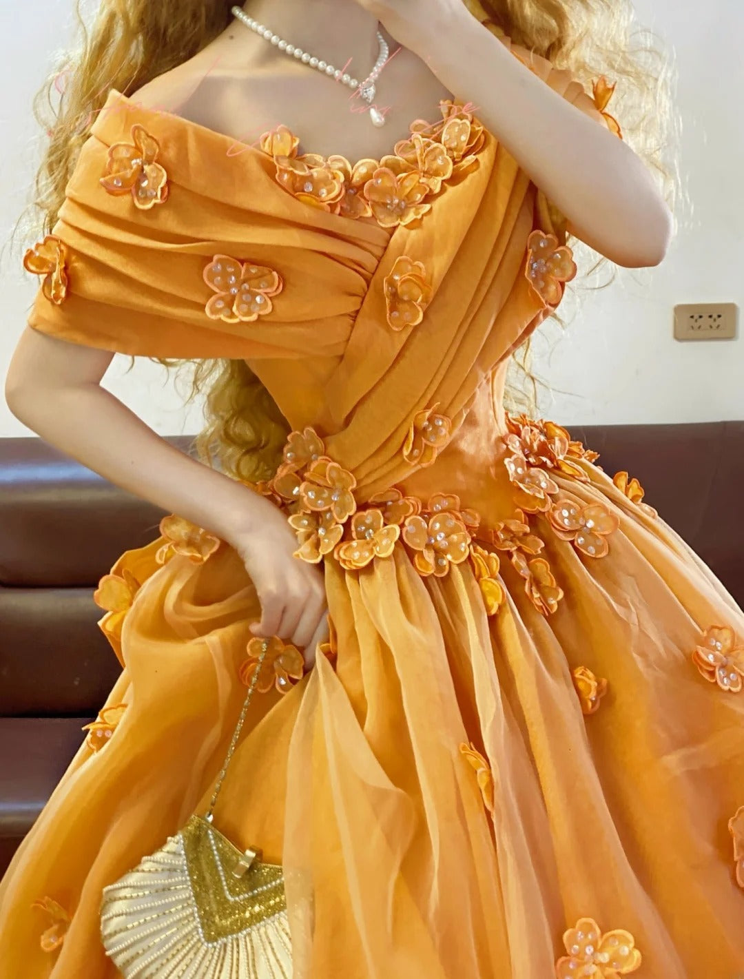 Prom Dress Elegant Ball Gown Off The Shoulder Yellow With Flowers Formal Evening Gown for Women Graduation Party RB9335