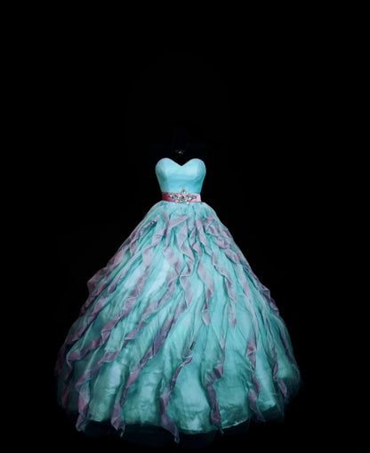 Gothic Blue Sweet 16 Ball Gown,Blue Tiered Layers Tulle Long Sweet Sixteen Formal Dress RB9998