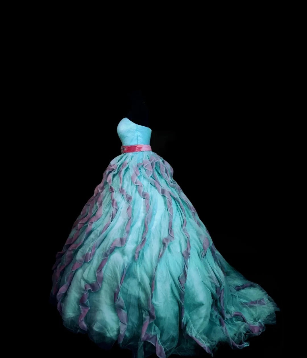 Gothic Blue Sweet 16 Ball Gown,Blue Tiered Layers Tulle Long Sweet Sixteen Formal Dress RB9998