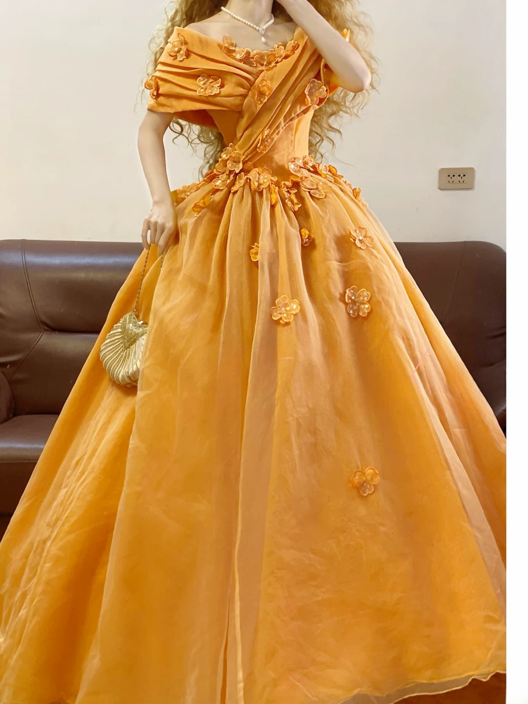 Prom Dress Elegant Ball Gown Off The Shoulder Yellow With Flowers Formal Evening Gown for Women Graduation Party RB9335