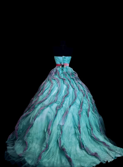 Gothic Blue Sweet 16 Ball Gown,Blue Tiered Layers Tulle Long Sweet Sixteen Formal Dress RB9998