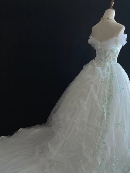 Ethereal Prom Ball Gowns Off The Shoulder Tulle Poofy Long With Embroidery Quince Dress inspo Quinceanera Dresses Vestidos De 15 anos RB7734
