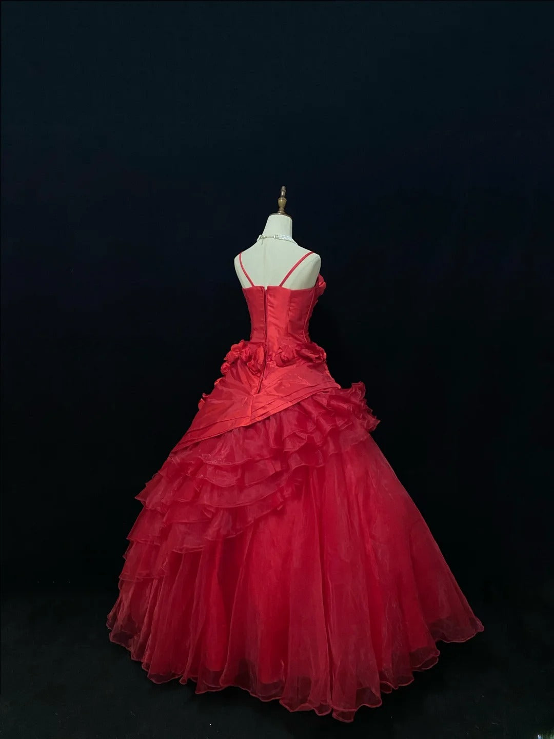 Ethereal Prom Ball Gowns Spaghetti Strap Red Organza Poofy Long With 3D Flowers Quince Dress inspo Quinceanera Dresses Vestidos De 16 anos RB7736