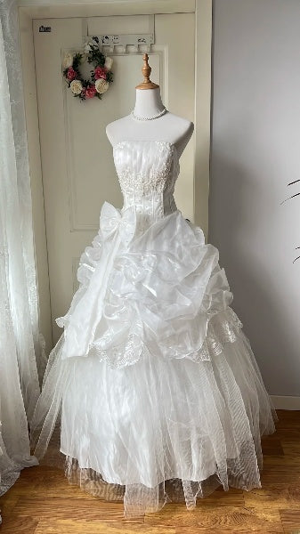 Sweet 15 Quinceanera Dress Ball Gown Strapless White With Lace Long 16th Birthday Outfits RC0621