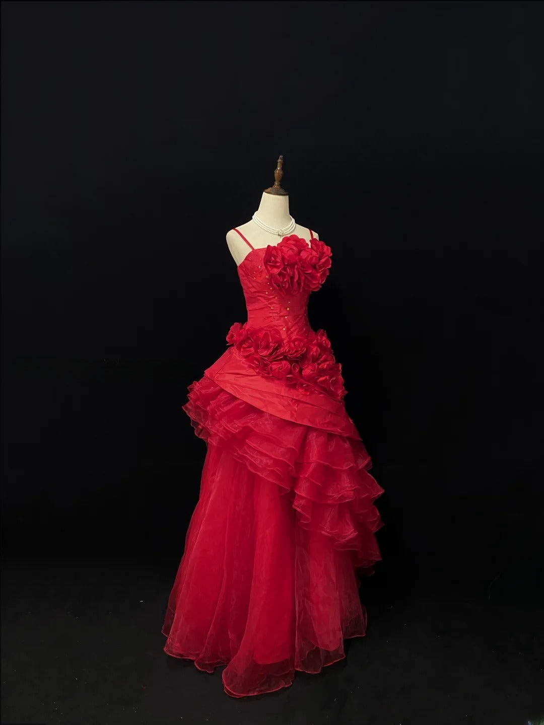 Ethereal Prom Ball Gowns Spaghetti Strap Red Organza Poofy Long With 3D Flowers Quince Dress inspo Quinceanera Dresses Vestidos De 15 anos RB7735