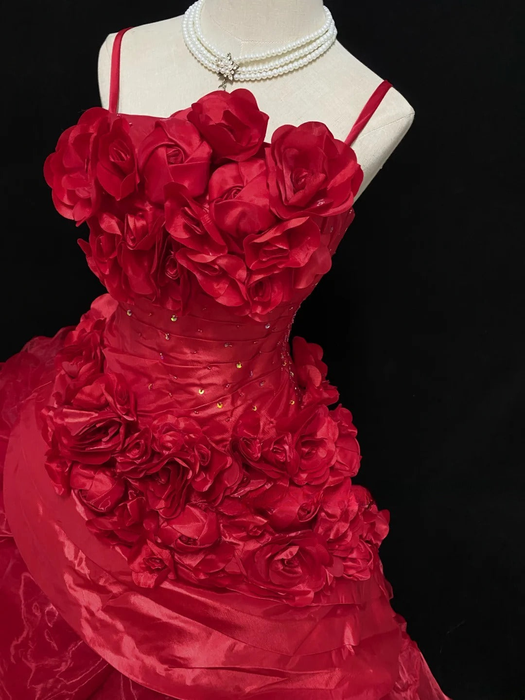 Ethereal Prom Ball Gowns Spaghetti Strap Red Organza Poofy Long With 3D Flowers Quince Dress inspo Quinceanera Dresses Vestidos De 15 anos RB7735