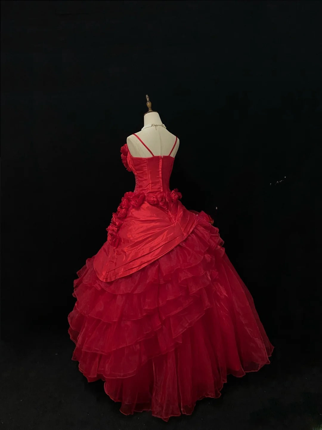 Ethereal Prom Ball Gowns Spaghetti Strap Red Organza Poofy Long With 3D Flowers Quince Dress inspo Quinceanera Dresses Vestidos De 15 anos RB7735