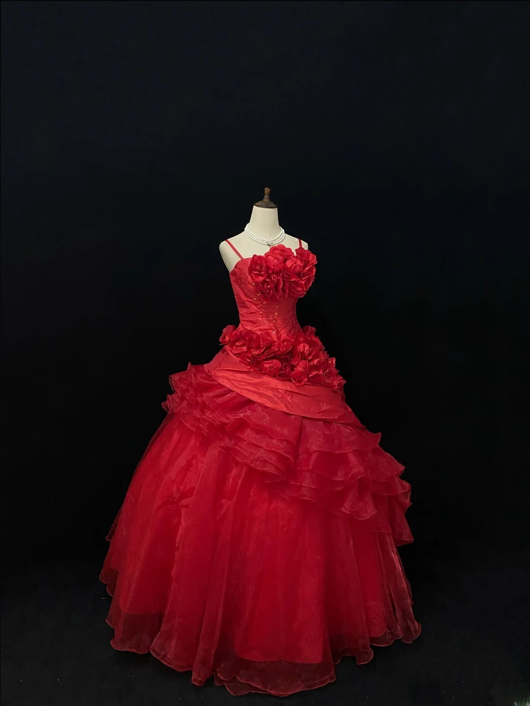 Ethereal Prom Ball Gowns Spaghetti Strap Red Organza Poofy Long With 3D Flowers Quince Dress inspo Quinceanera Dresses Vestidos De 15 anos RB7735