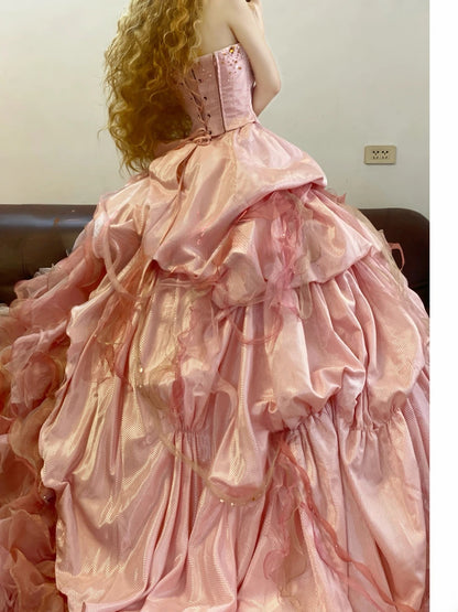 Tulle Sweet 16 Dress Pink Strapless With Layers Ball Gown Sweet Sixteen Formal Party Gown RB9337