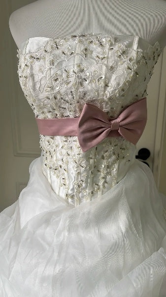 Sweet 15 Quinceanera Dress Ball Gown Strapless White With Appliques Long 16th Birthday Outfits RC0622