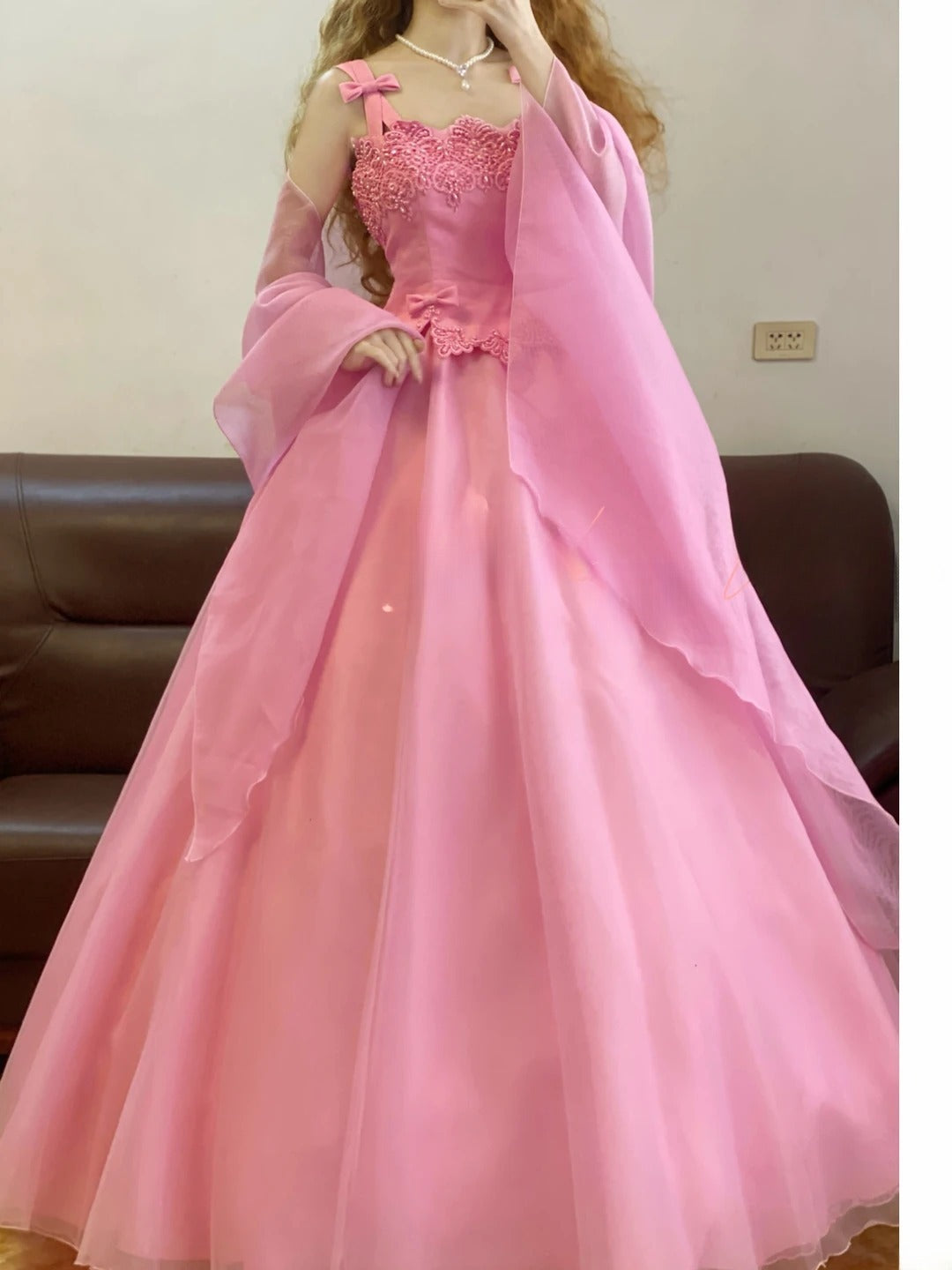 Prom Dress Elegant Ball Gown Spaghetti Straps Pink With Appliques Formal Evening Gown for Women Graduation Party RB9338