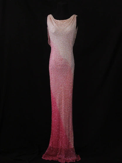 Robe de bal longue rose vintage à col bénitier et corsage orné de perles, idéale pour un 20e anniversaire ou une soirée élégante (AS287)