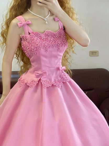 Prom Dress Elegant Ball Gown Spaghetti Straps Pink With Appliques Formal Evening Gown for Women Graduation Party RB9338