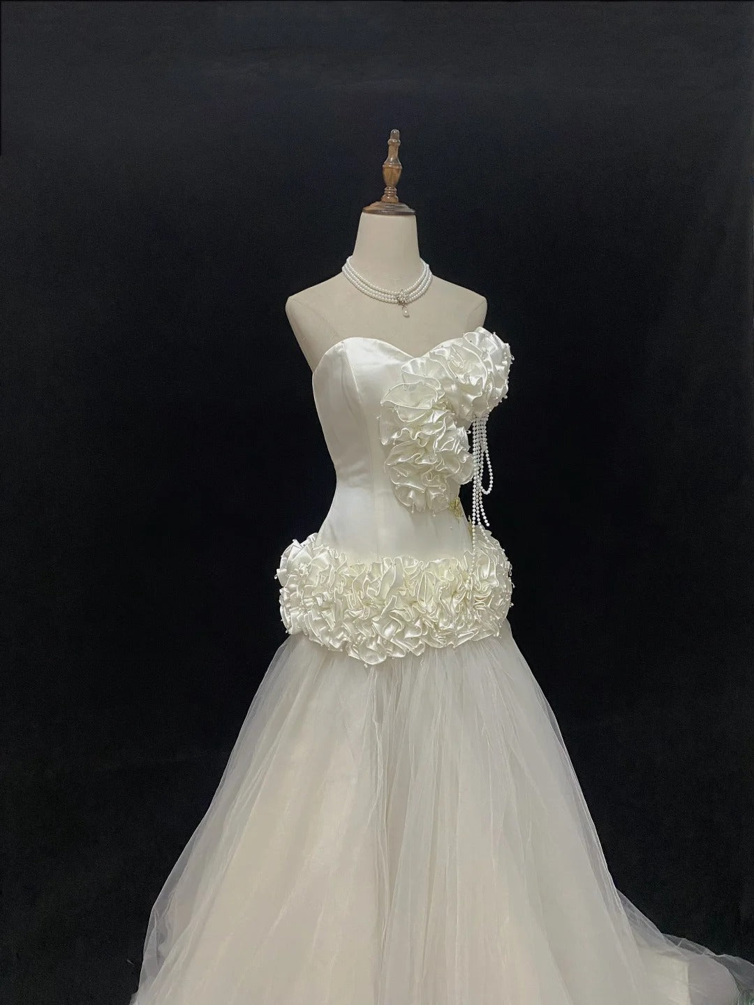 Vintage 80s Mermaid Sweetheart Ivory Tulle Floor Length With 3D Tiered Brides Gown Bridal Dress Wedding Dresses RB7737