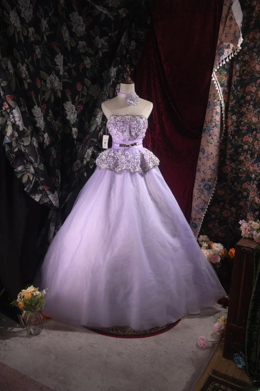 Cute Ball Gown Formal Events Strapless Lilac Tulle With Appliqued Quince Dress Quinceanera Dresses Birthday Outfits RB8531