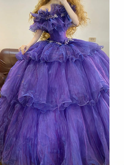 Tulle Sweet 16 Dress Off The Shoulder Purple With Layers Ball Gown Sweet Sixteen Formal Party Gown RB9339