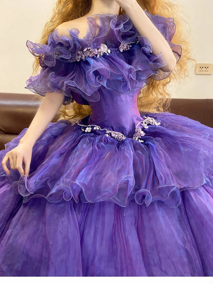 Tulle Sweet 16 Dress Off The Shoulder Purple With Layers Ball Gown Sweet Sixteen Formal Party Gown RB9339