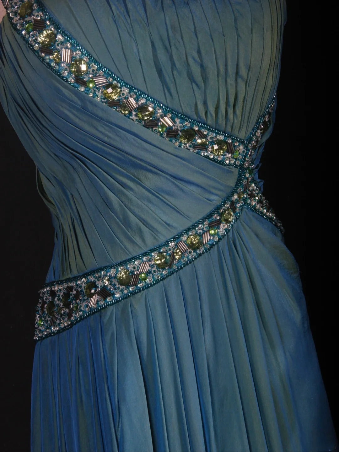 Retro A line One Shoulder Chiffon Blue With Beads Bodice Long Prom Dresses Impress 18th Birthday Outfit Formal Gown AS288