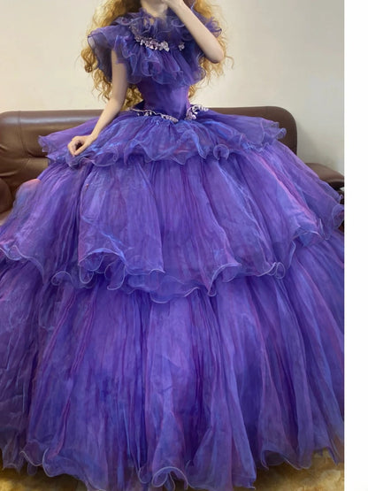 Tulle Sweet 16 Dress Off The Shoulder Purple With Layers Ball Gown Sweet Sixteen Formal Party Gown RB9339