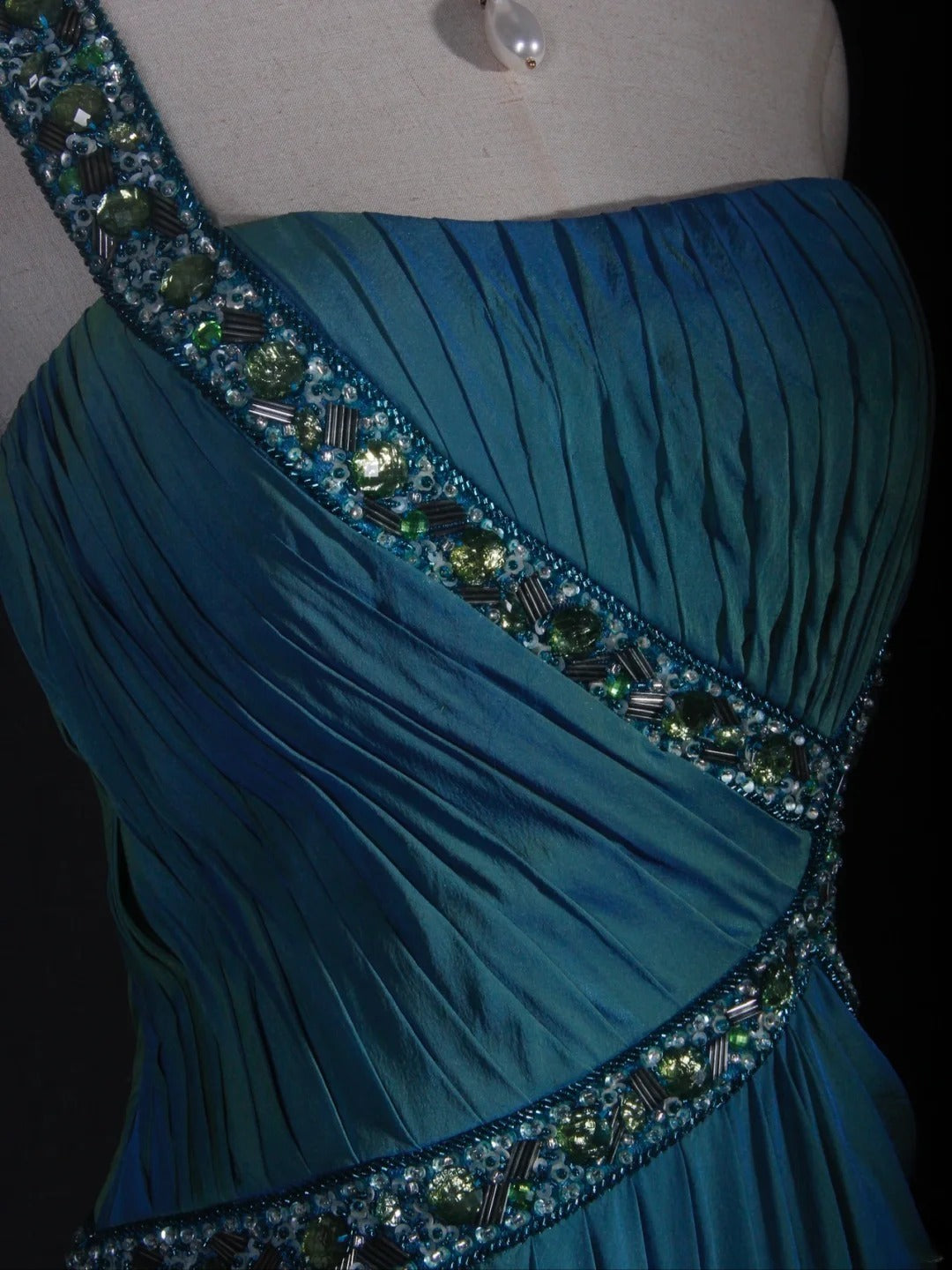 Retro A line One Shoulder Chiffon Blue With Beads Bodice Long Prom Dresses Impress 18th Birthday Outfit Formal Gown AS288
