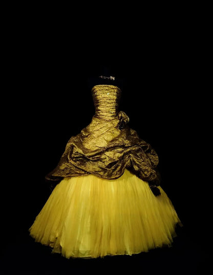 Gothic Sweet 16 Ball Gown,Yellow Tiered Layers Tulle Long Sweet Sixteen Formal Dress RC0003