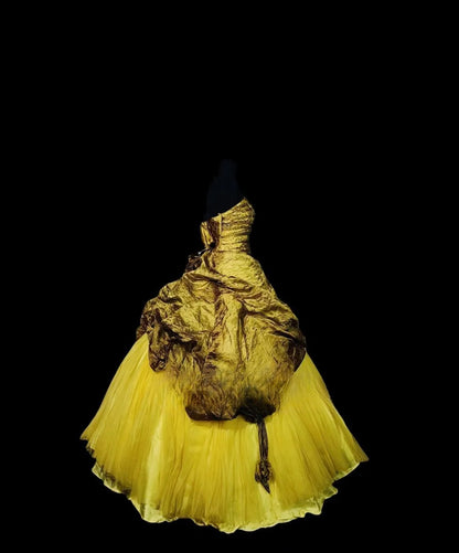 Gothic Sweet 16 Ball Gown,Yellow Tiered Layers Tulle Long Sweet Sixteen Formal Dress RC0003