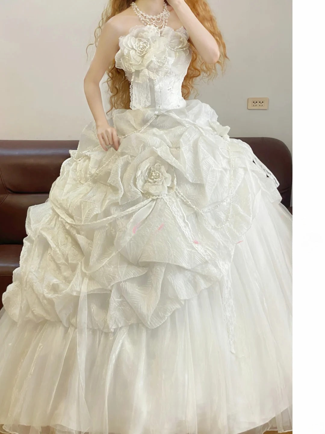 Tulle Sweet 16 Dress Strapless White With 3D Flowers Ball Gown Sweet Sixteen Formal Party Gown RB9340