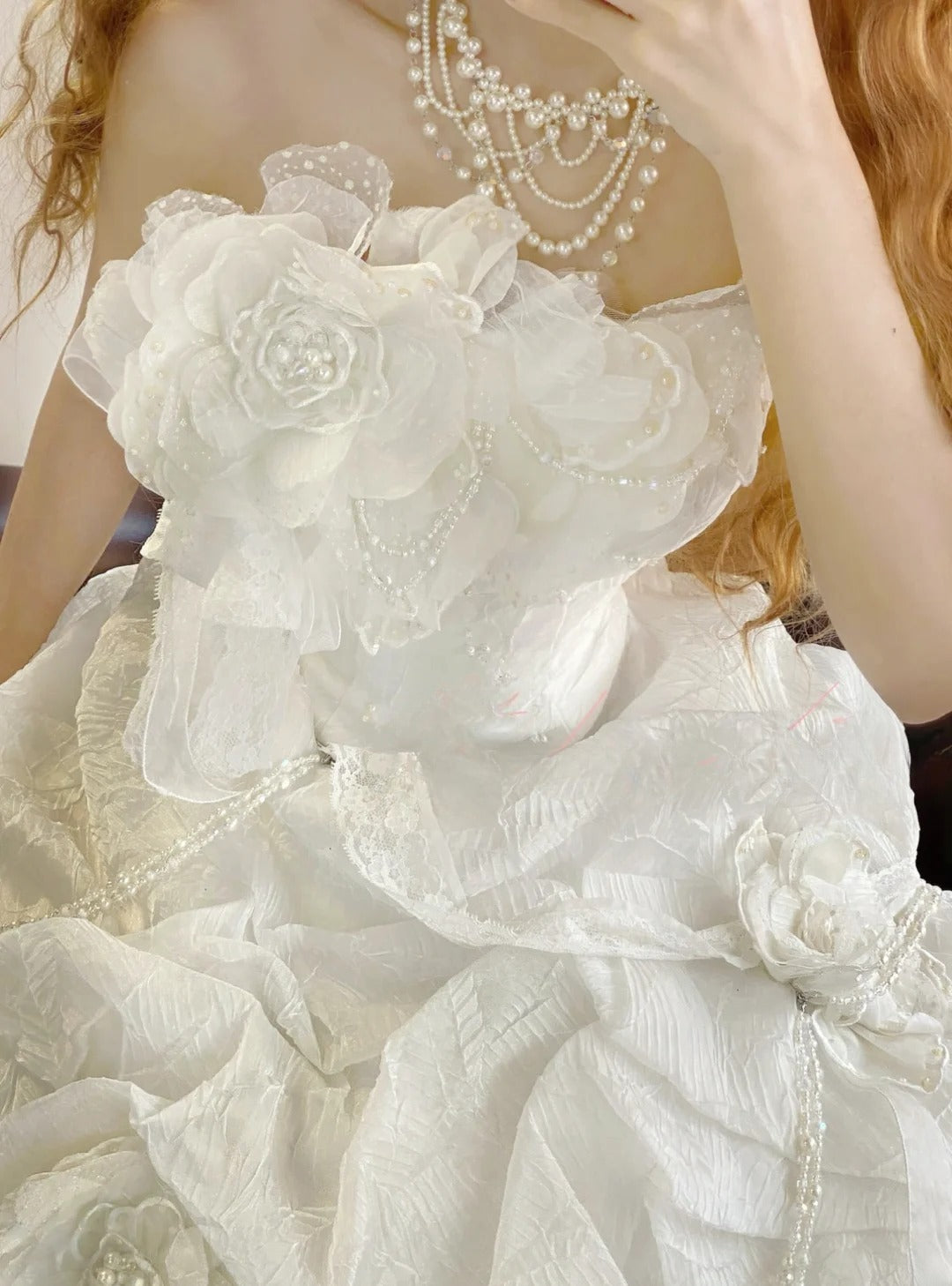 Tulle Sweet 16 Dress Strapless White With 3D Flowers Ball Gown Sweet Sixteen Formal Party Gown RB9340
