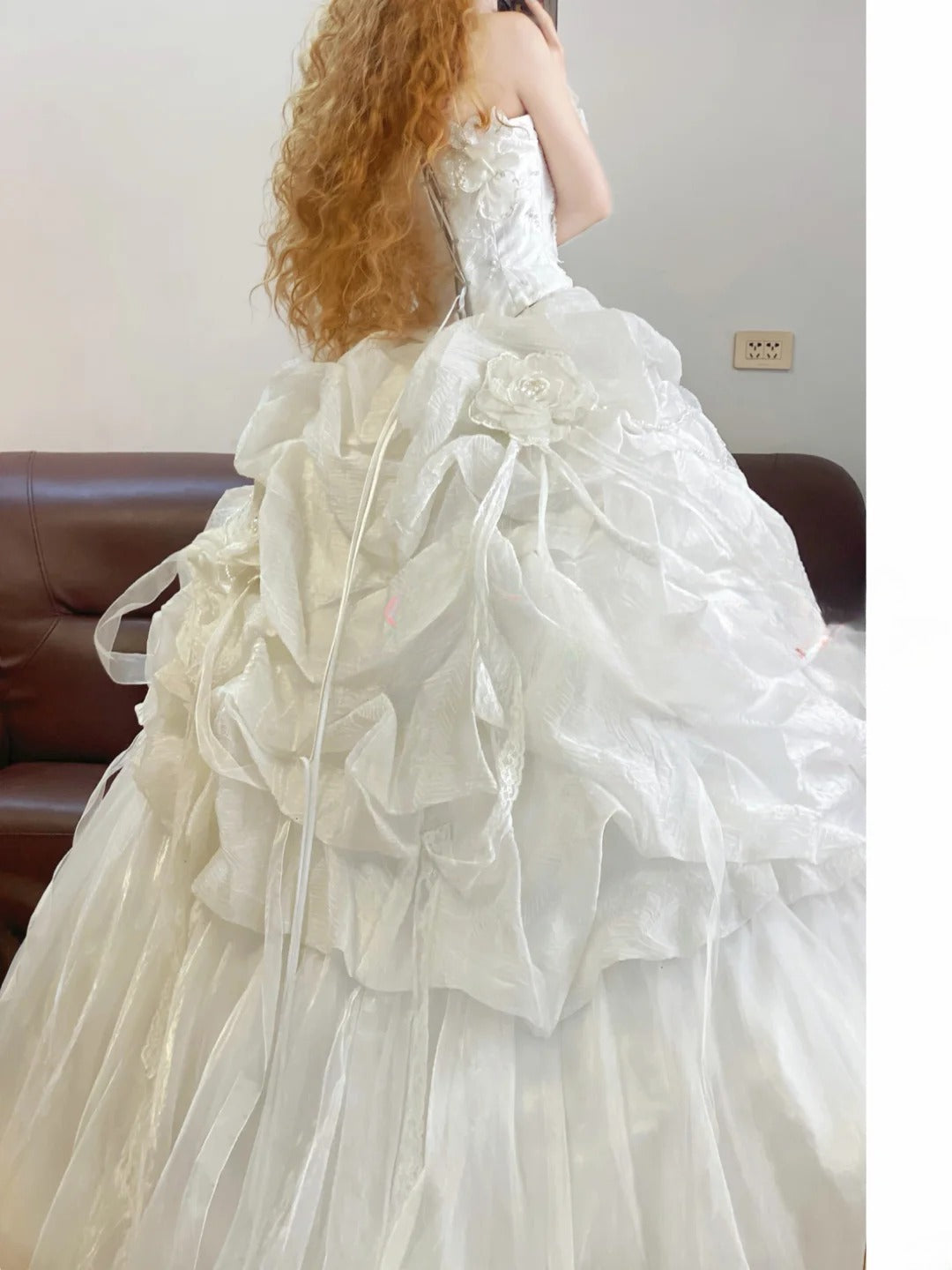 Tulle Sweet 16 Dress Strapless White With 3D Flowers Ball Gown Sweet Sixteen Formal Party Gown RB9340