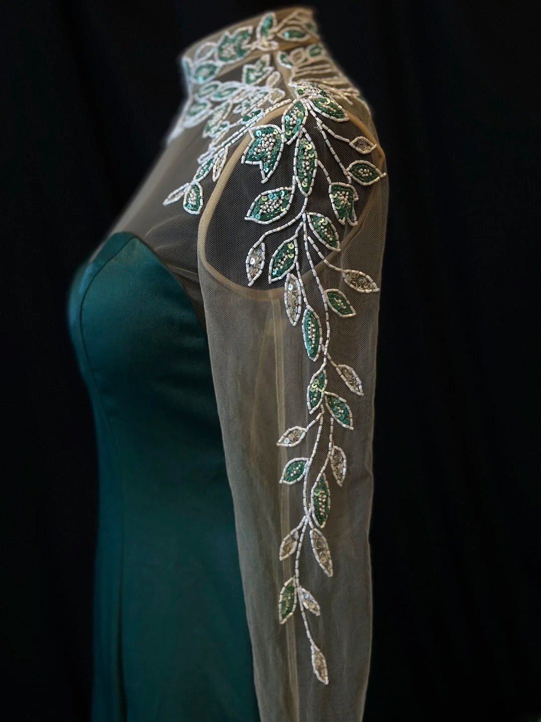 Vintage 90s Prom Dresses Mermaid High Neck Dark Green Tulle With Long Sleeves Party Gown Formal Outfits RB6130
