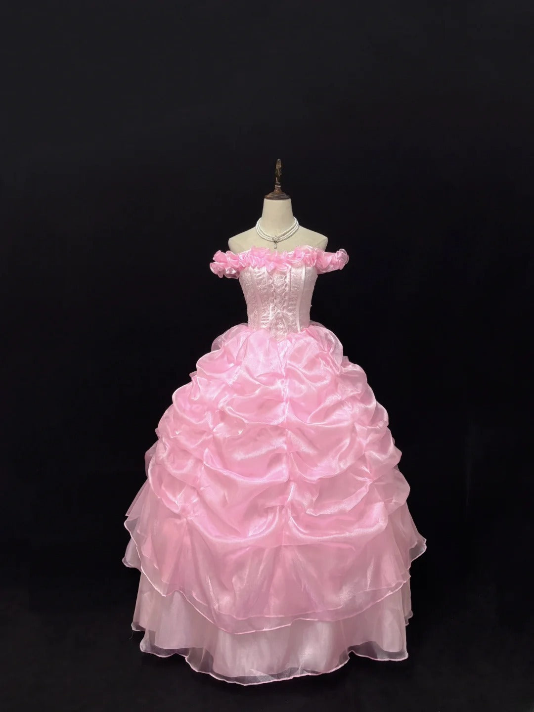 Princess Ball Gowns Off The Shoulder Pink Organza Poofy Long With Tiered Layers Quince Dress inspo Quinceanera Dresses Vestidos De 16 anos RB7740