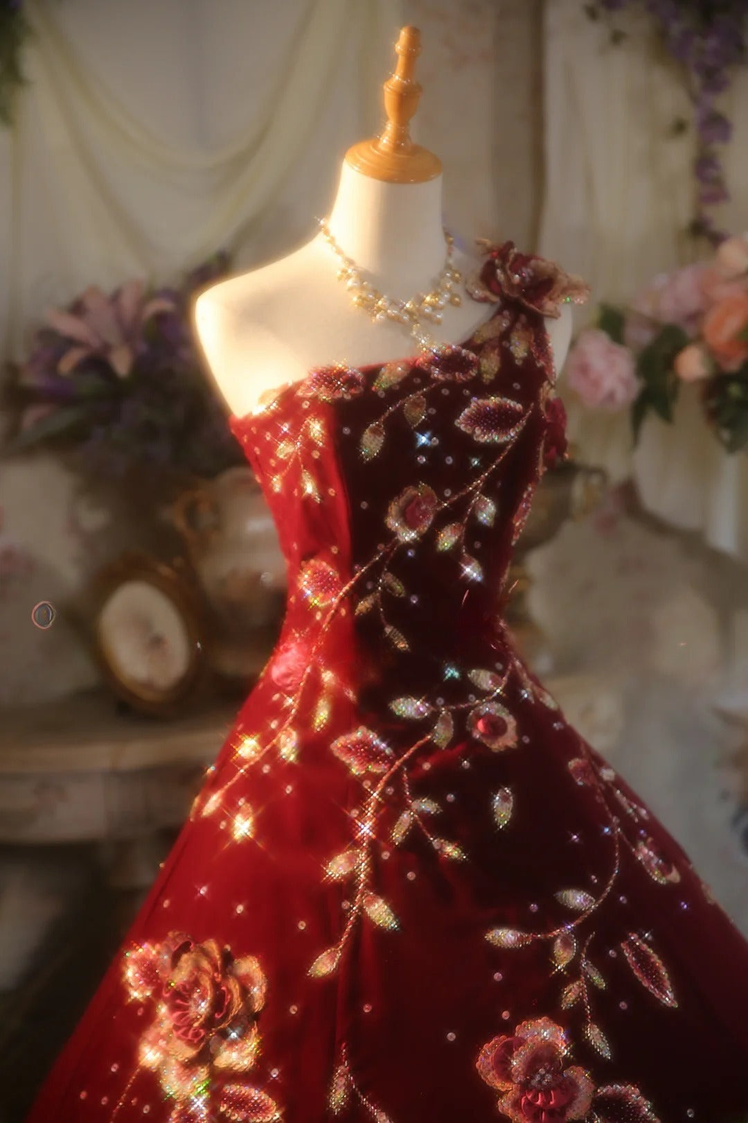 Tulle Sweet 16 Dress One Shoulder Burgundy With Appliques Ball Gown Sweet Sixteen Formal Party Gown RB9341
