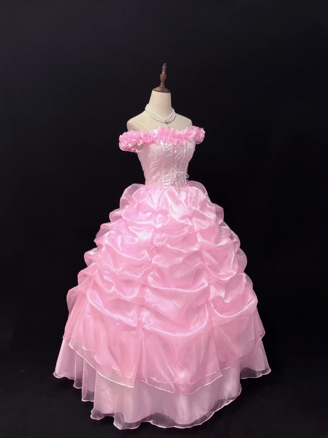 Princess Ball Gowns Off The Shoulder Pink Organza Poofy Long With Tiered Layers Quince Dress inspo Quinceanera Dresses Vestidos De 16 anos RB7740