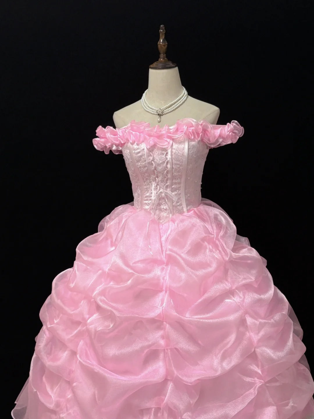 Princess Ball Gowns Off The Shoulder Pink Organza Poofy Long With Tiered Layers Quince Dress inspo Quinceanera Dresses Vestidos De 16 anos RB7740