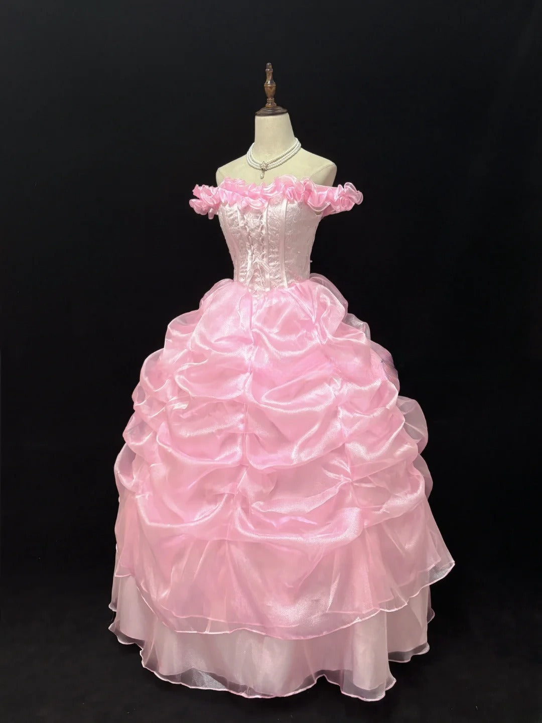 Princess Ball Gowns Off The Shoulder Pink Organza Poofy Long With Tiered Layers Quince Dress inspo Quinceanera Dresses Vestidos De 16 anos RB7740