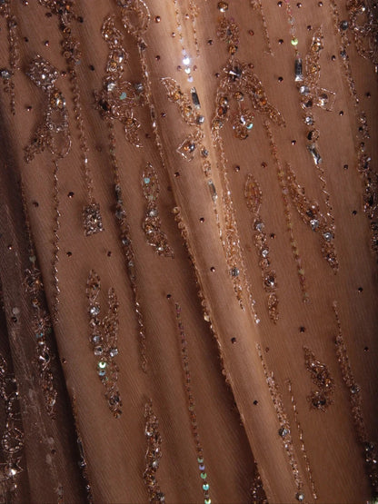 Retro-90er-Jahre-A-Linien-Abendkleid aus champagnerfarbenem Tüll mit Perlenbesatz und One-Shoulder-Ausschnitt – Inspiration für den 18. Geburtstag – Abendkleid AS290