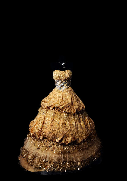 Gothic Sweet 16 Ball Gown,Gold Velvet Tiered Layers Long Sweet Sixteen Formal Dress RC0005